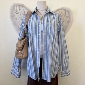 Indie Skater Grunge Oversized Shirt Button Up Long Sleeve Blue Retro 90s Pastel